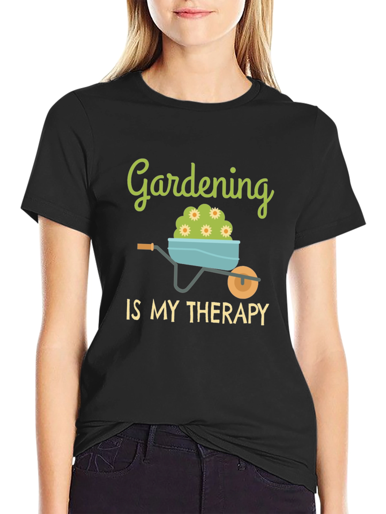 Gardening is My Therapy Black T-Shirt