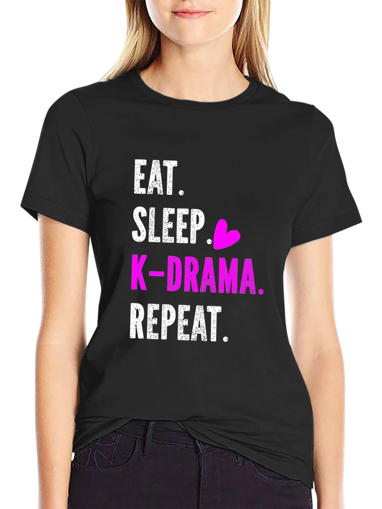 Eat Sleep K-Drama Repeat Black T-Shirt
