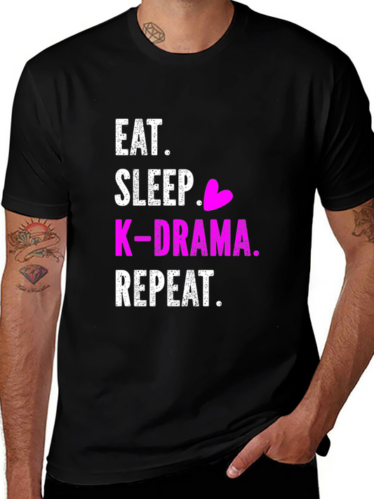 Eat Sleep K-Drama Repeat Black T-Shirt
