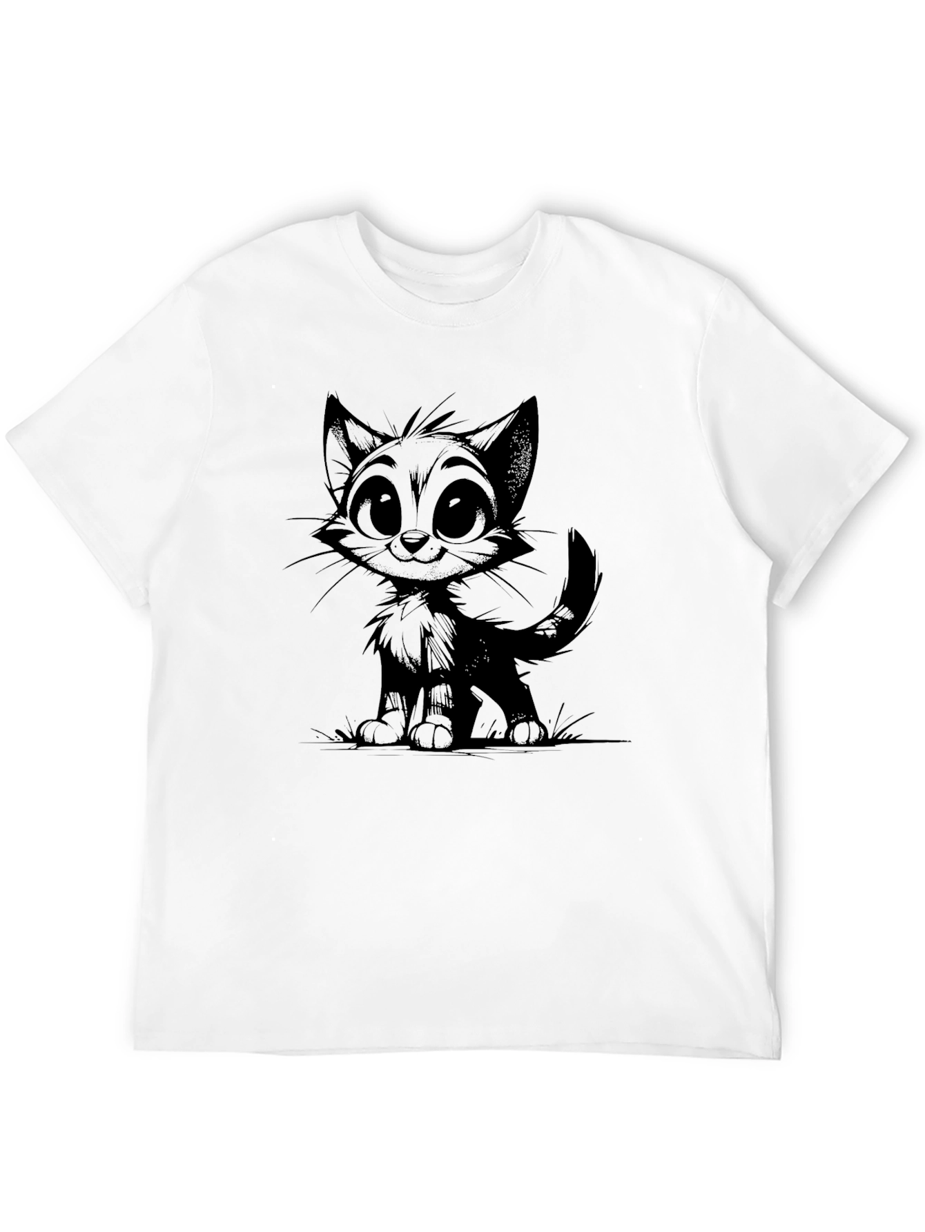 Cartoon Cat Graphic Print Black T-Shirt