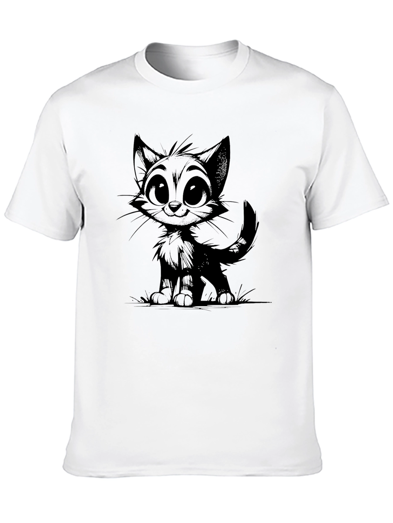 Cartoon Cat Graphic Print Black T-Shirt