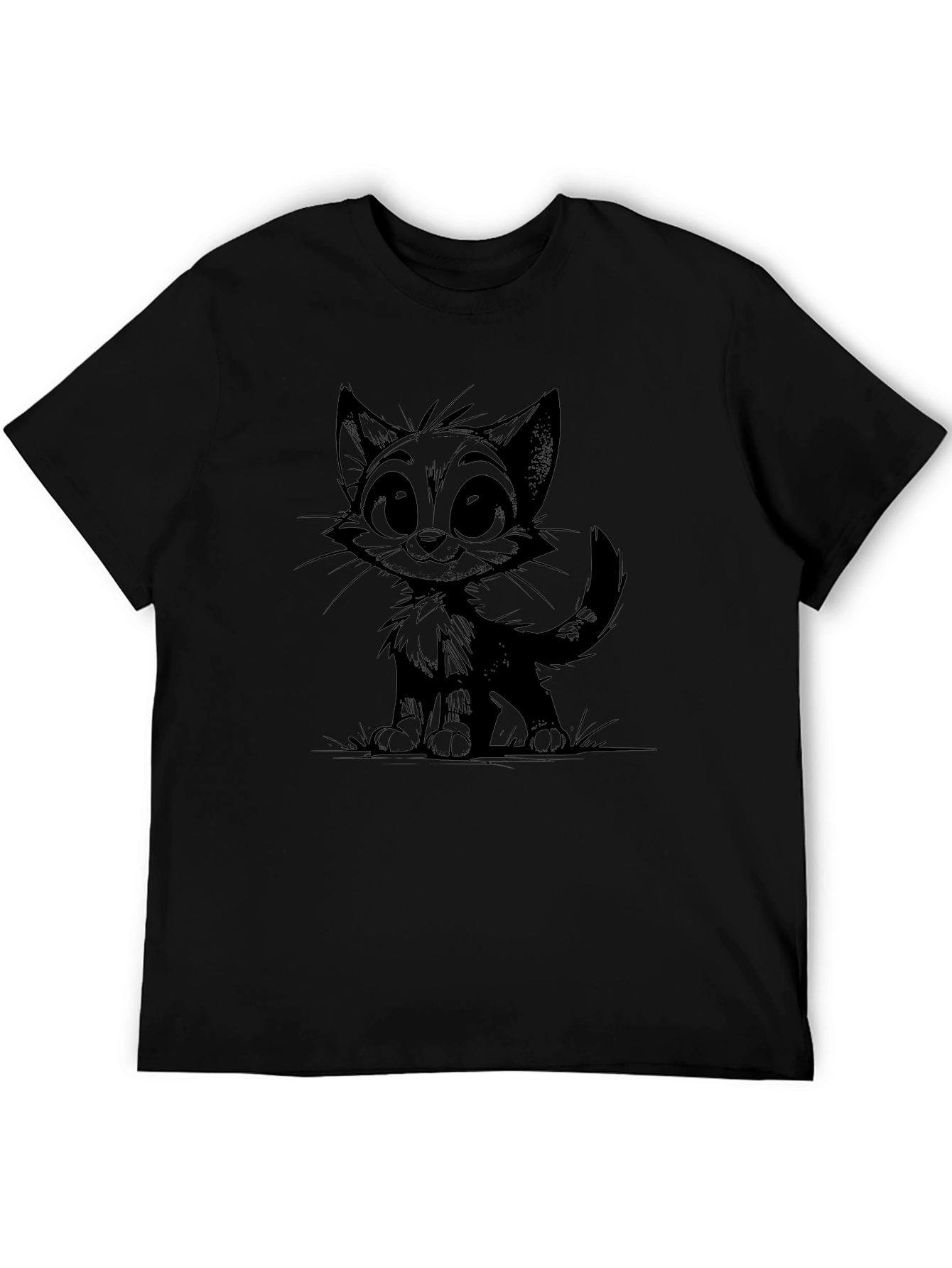Cartoon Cat Graphic Print Black T-Shirt
