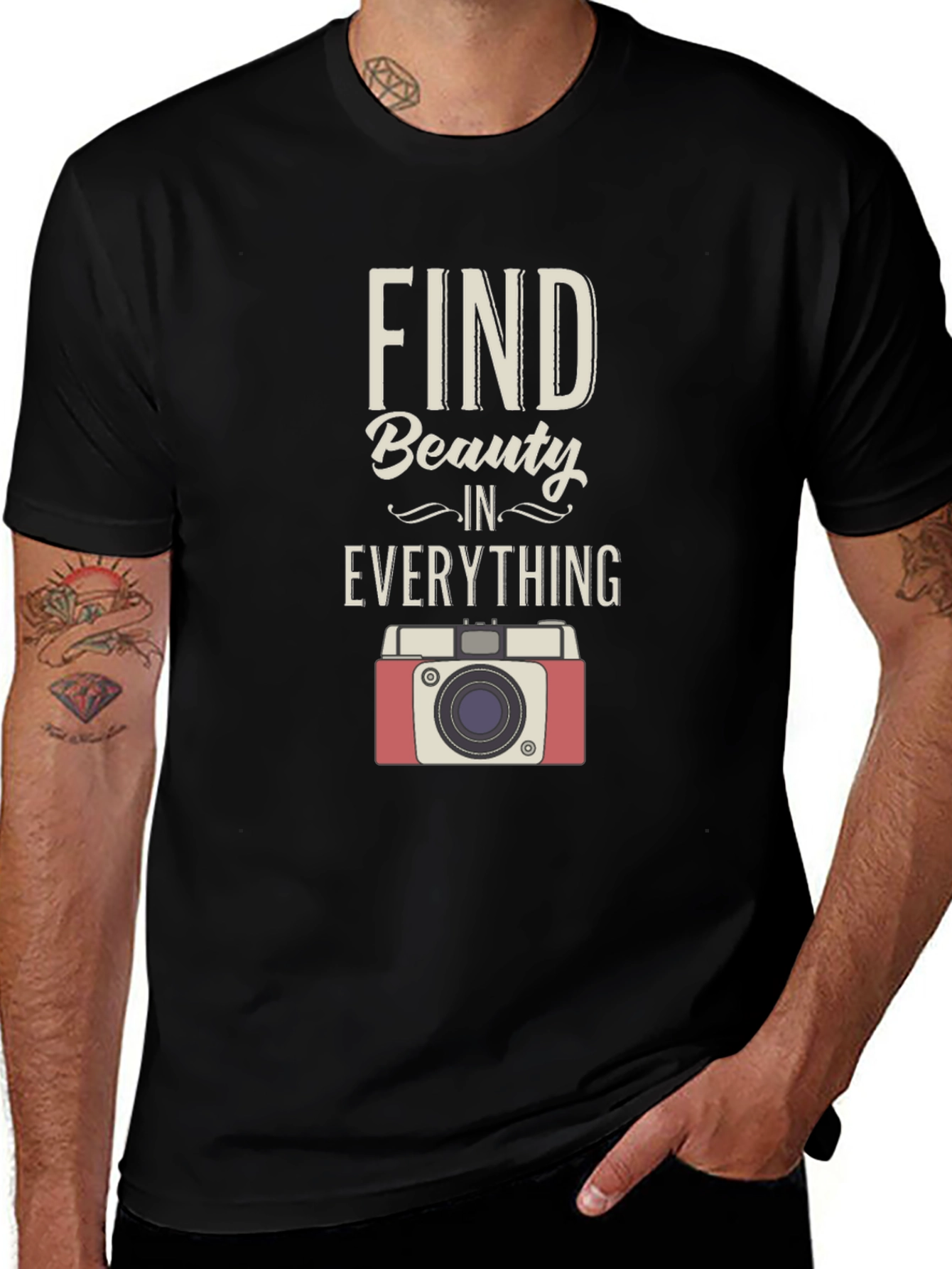 Find Beauty T-Shirt Camera Graphic Tee Positive Message Shirt