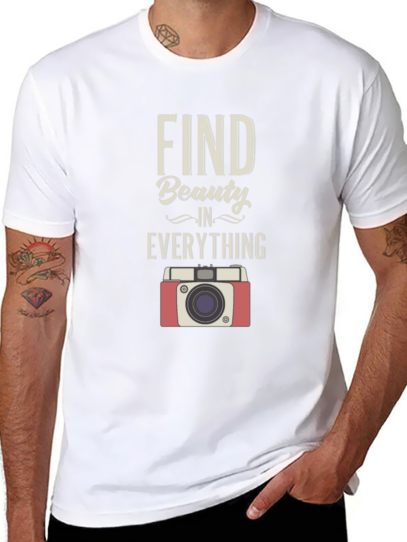 Find Beauty T-Shirt Camera Graphic Tee Positive Message Shirt