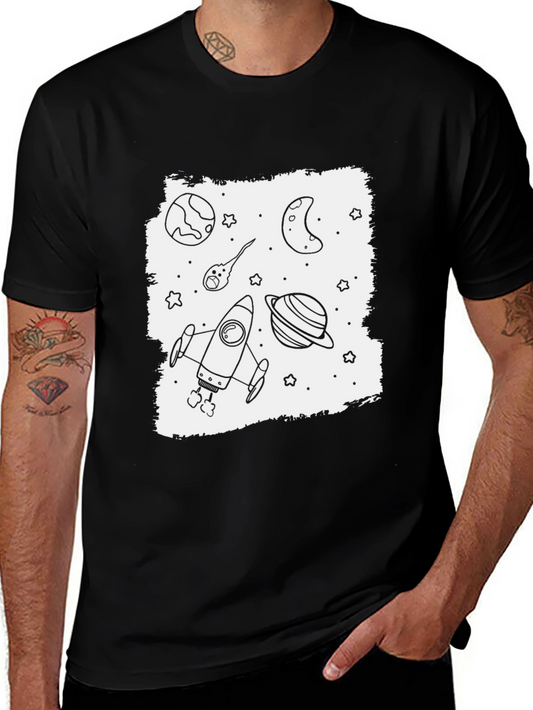 Space Exploration Graphic Tee - Black Cotton Blend