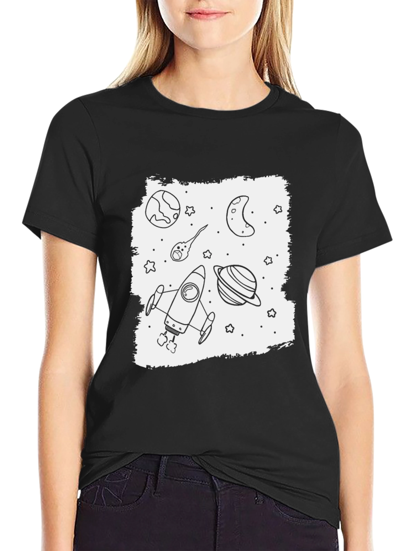 Space Exploration Graphic Tee - Black Cotton Blend