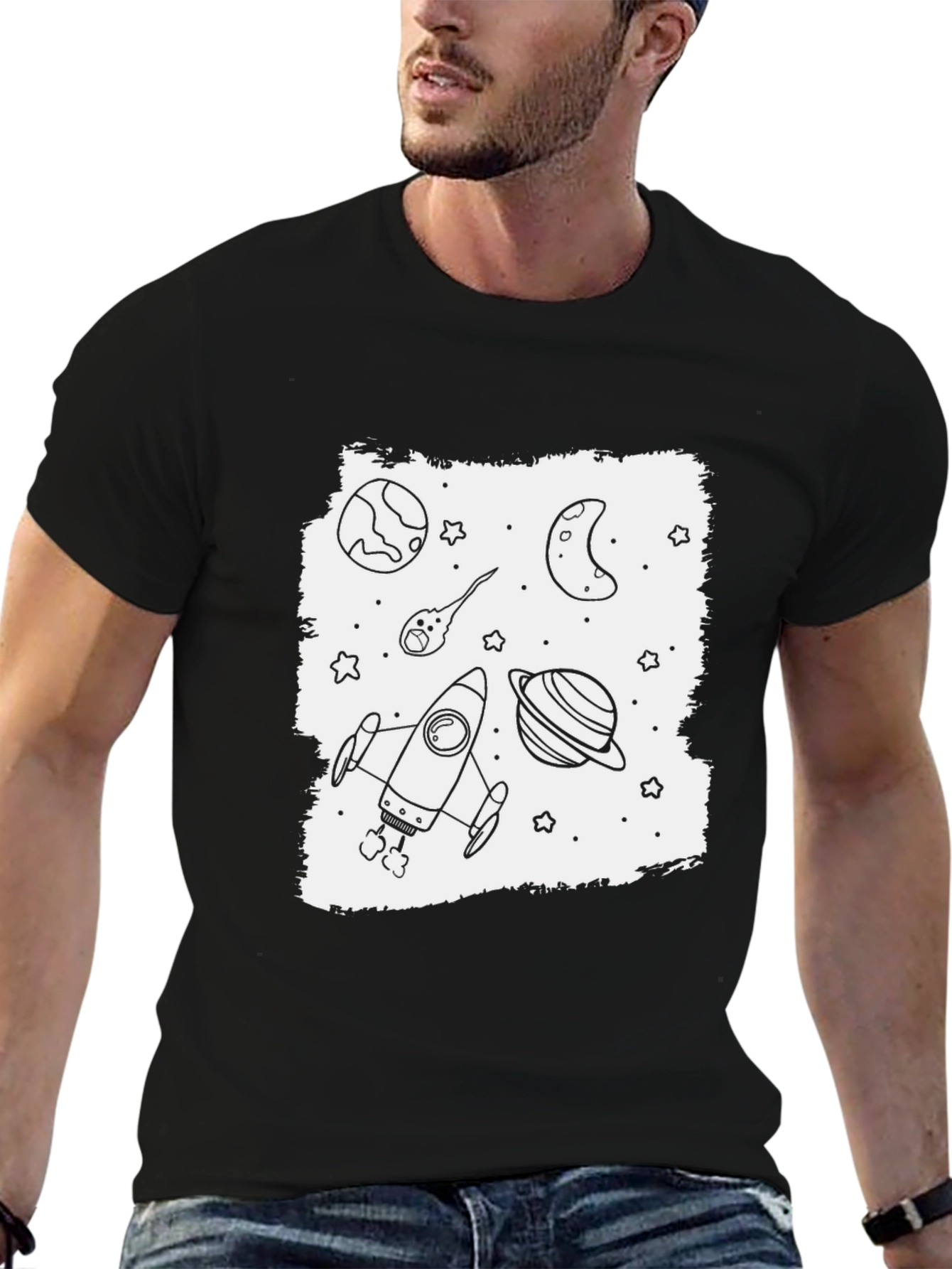 Space Exploration Graphic Tee - Black Cotton Blend