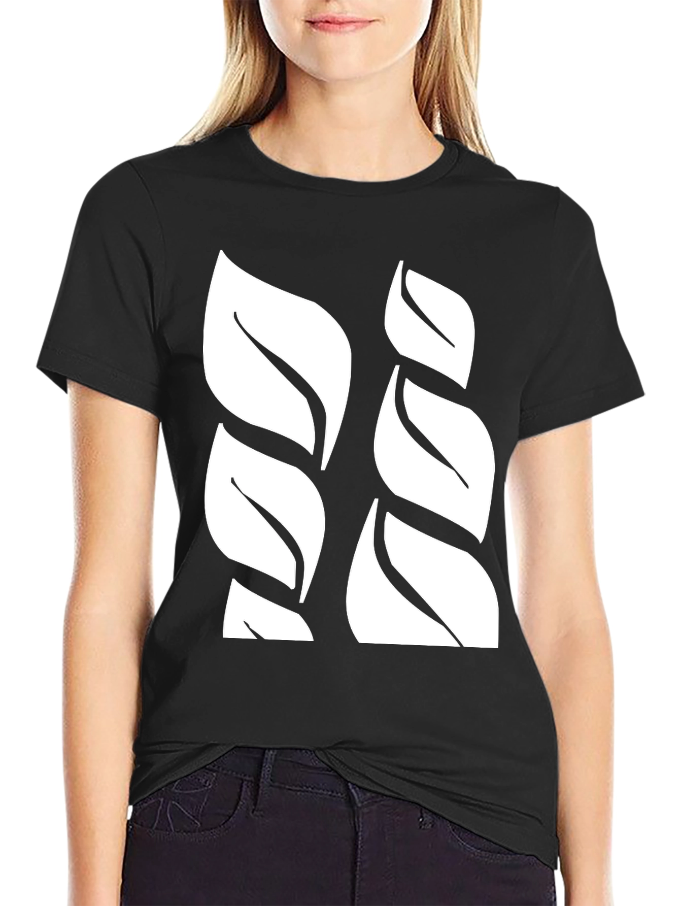 Leaf Pattern Black T-Shirt