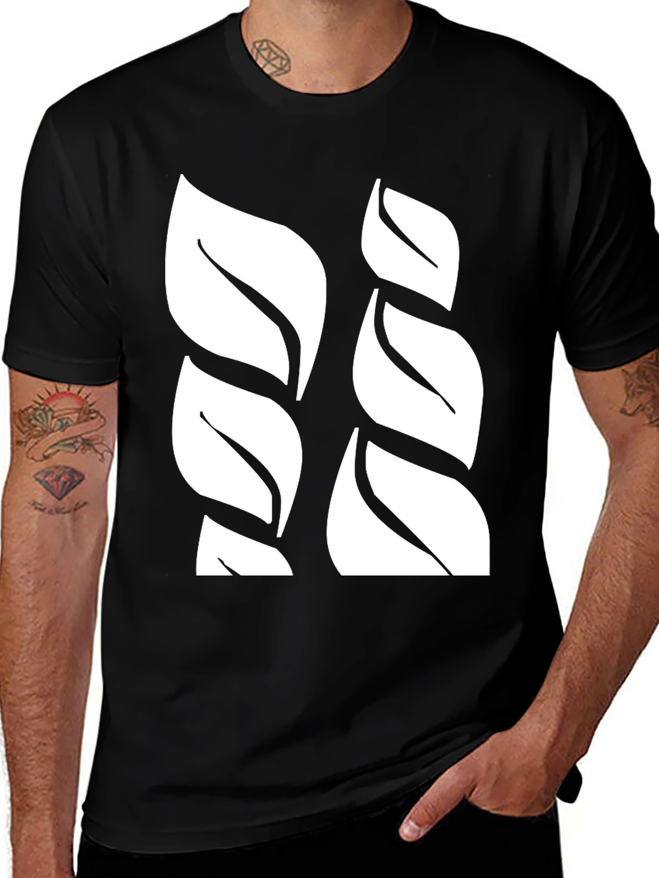 Leaf Pattern Black T-Shirt