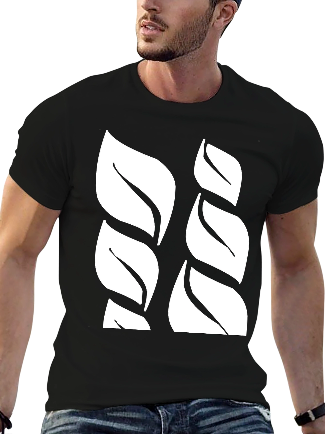 Leaf Pattern Black T-Shirt