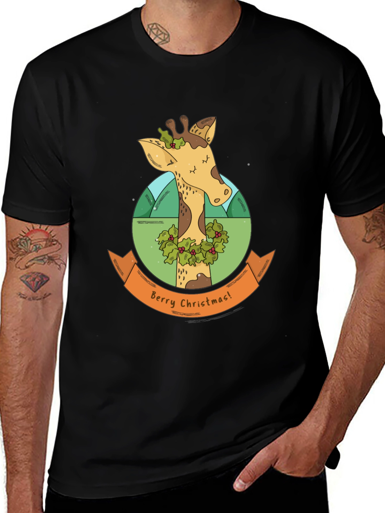 Berry Christmas Giraffe T-Shirt