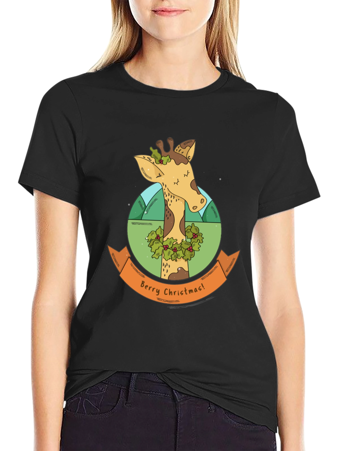 Berry Christmas Giraffe T-Shirt