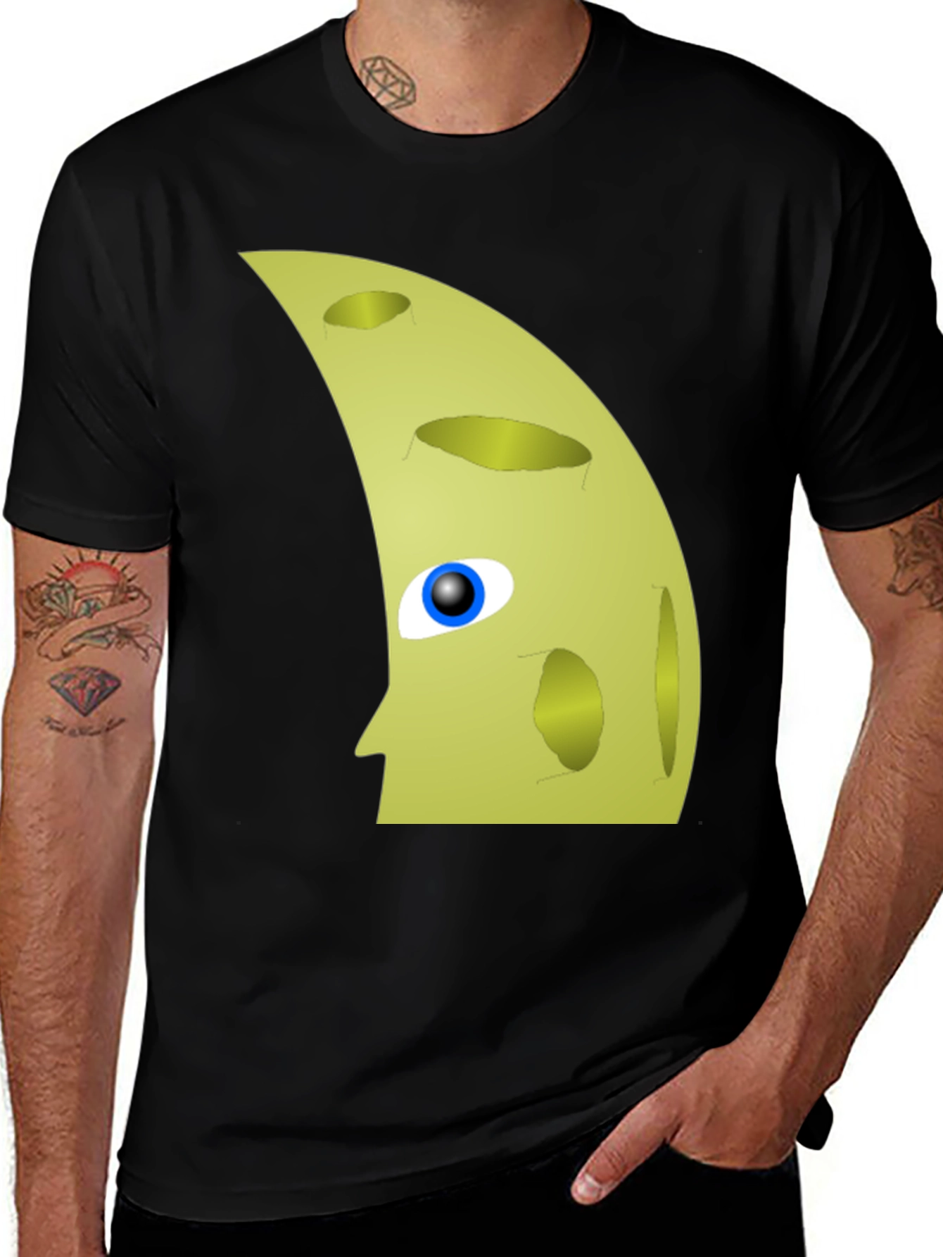 Moon Face Graphic Tee - Unique Mens Black T-Shirt