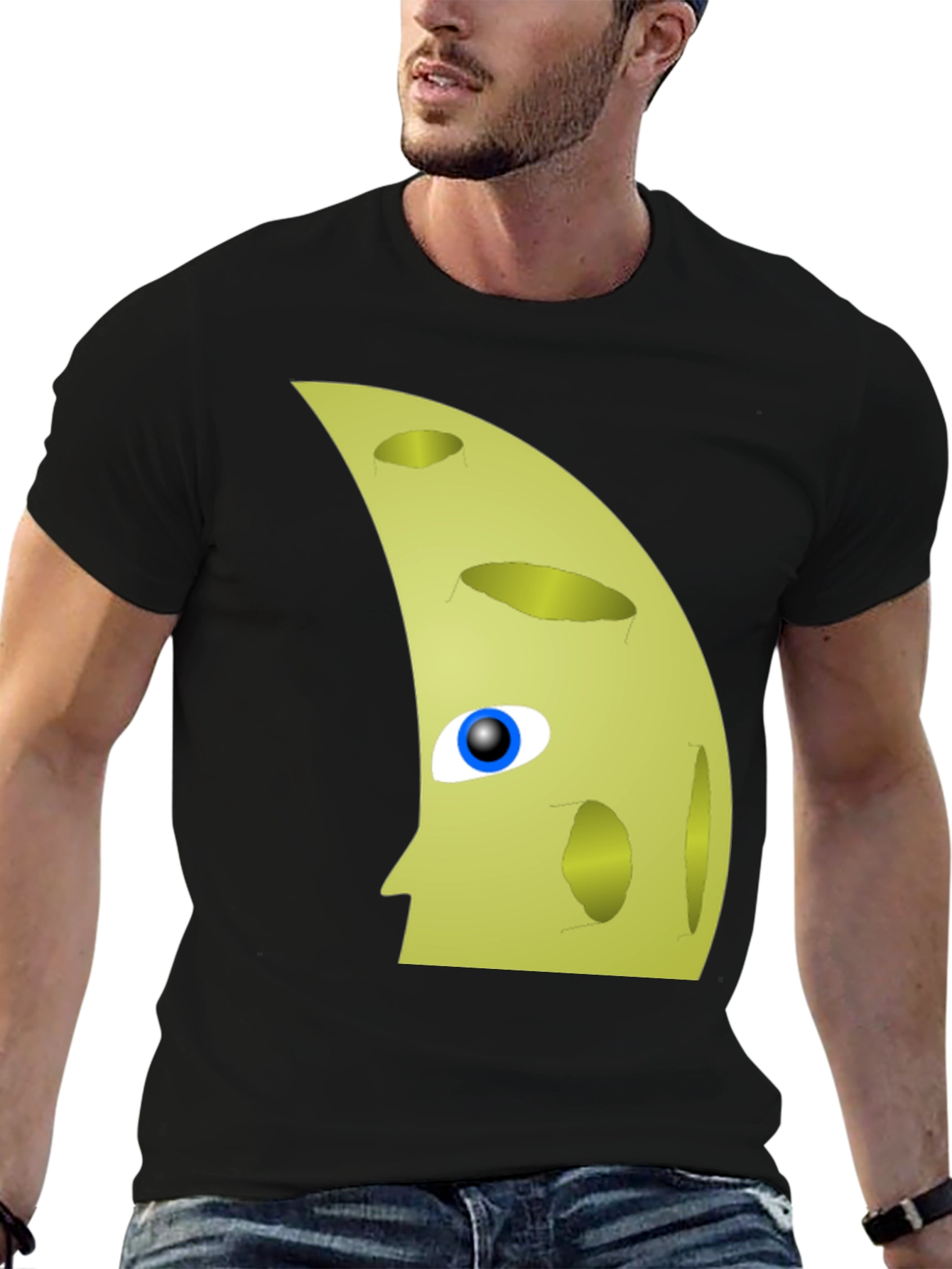 Moon Face Graphic Tee - Unique Mens Black T-Shirt