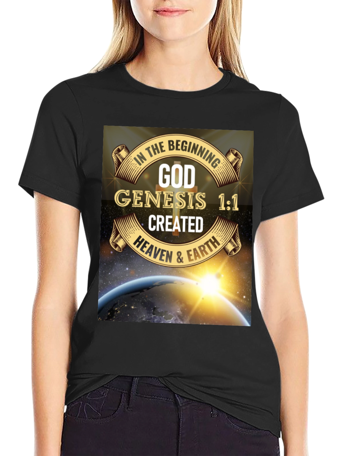 Genesis 1:1 T-Shirt - God Created Heaven & Earth