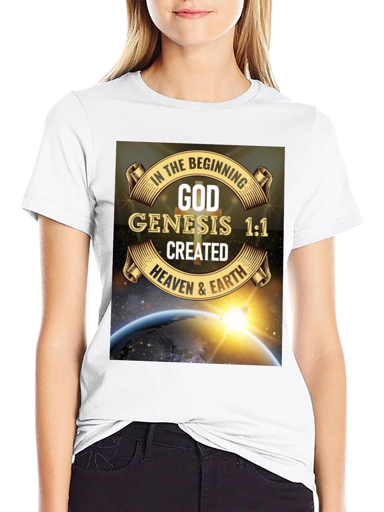 Genesis 1:1 T-Shirt - God Created Heaven & Earth