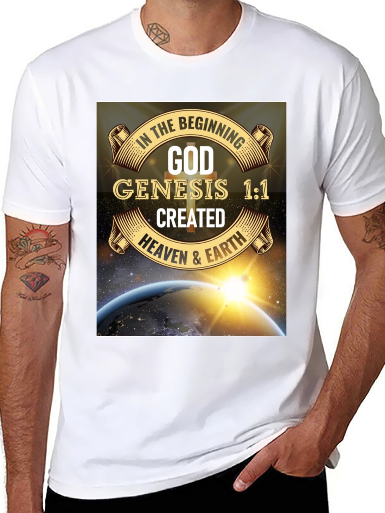 Genesis 1:1 T-Shirt - God Created Heaven & Earth