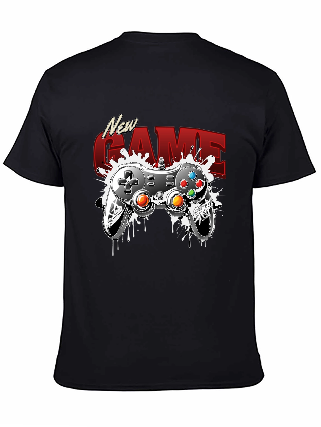 New Game Black Graphic Tee - Gamer Style