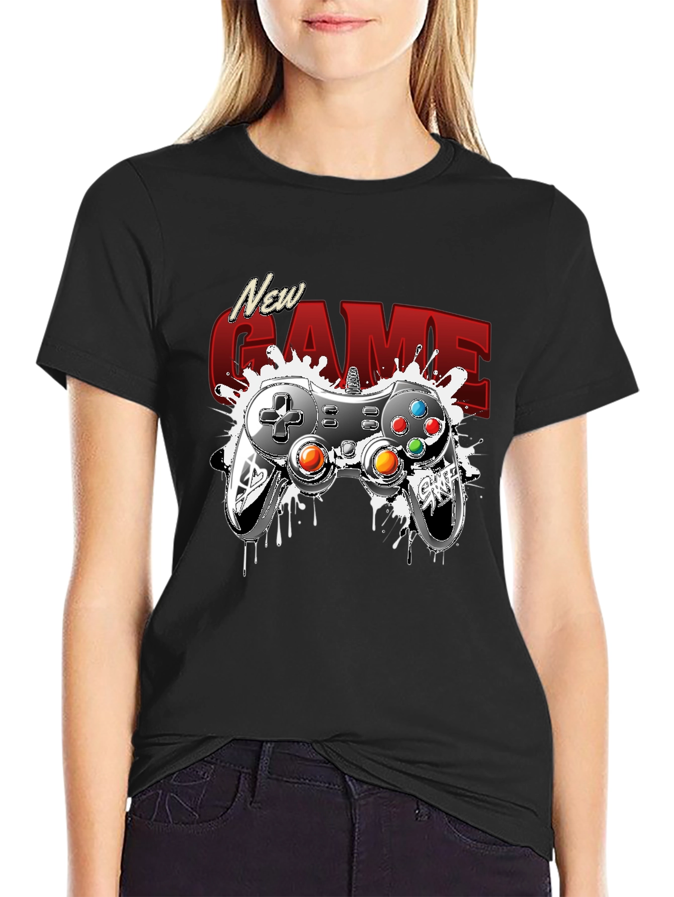 New Game Black Graphic Tee - Gamer Style