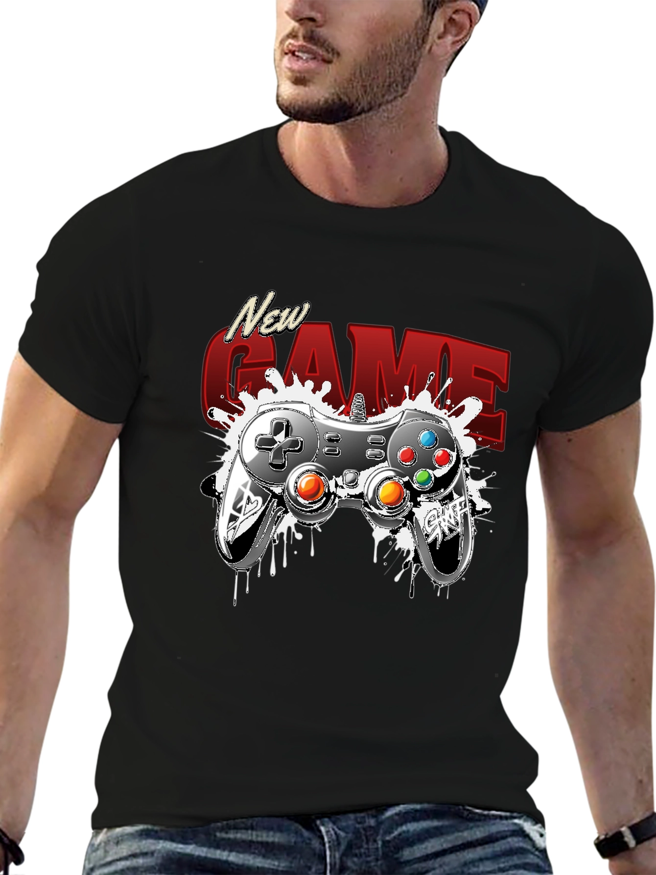 New Game Black Graphic Tee - Gamer Style
