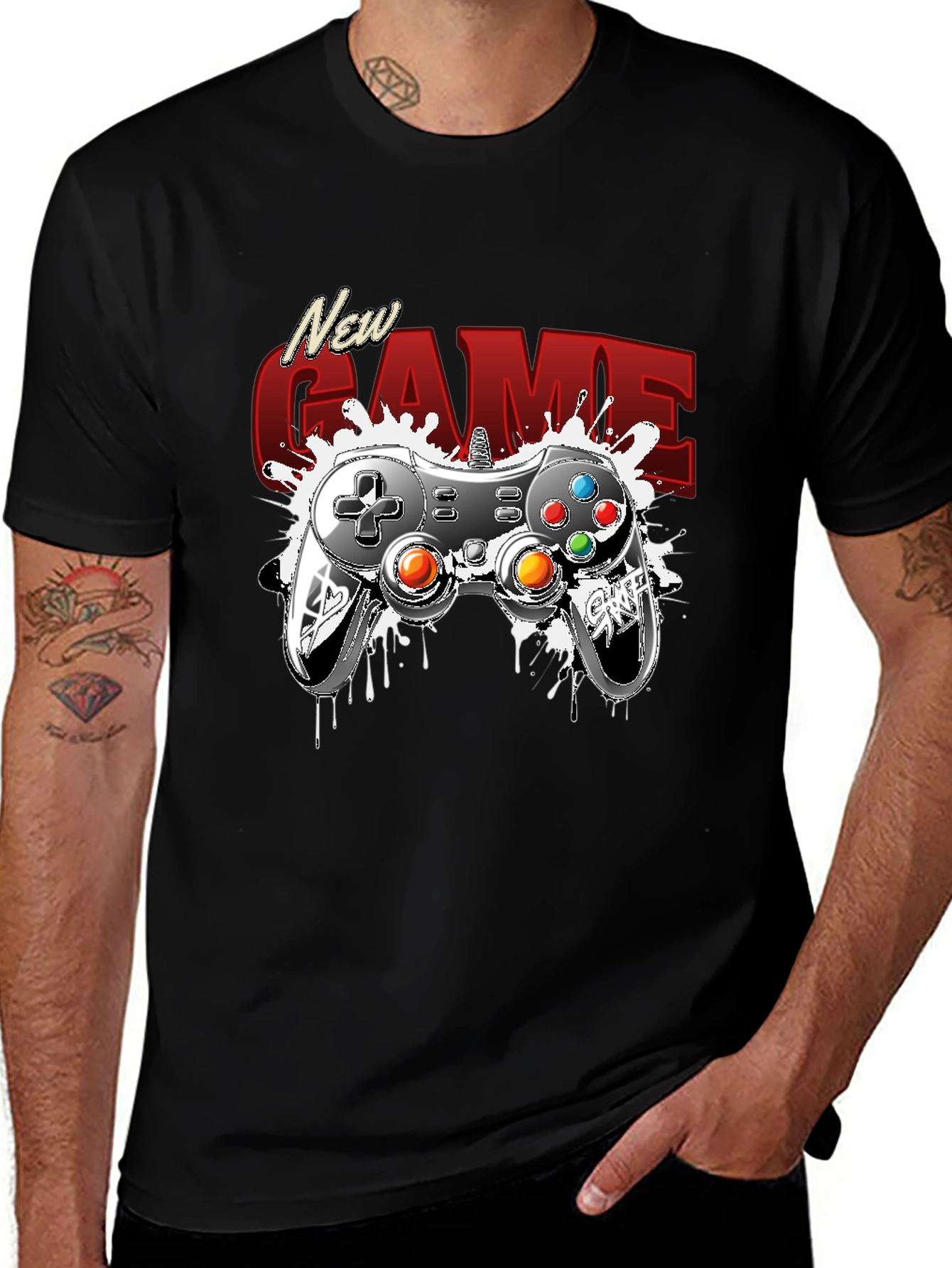 New Game Black Graphic Tee - Gamer Style