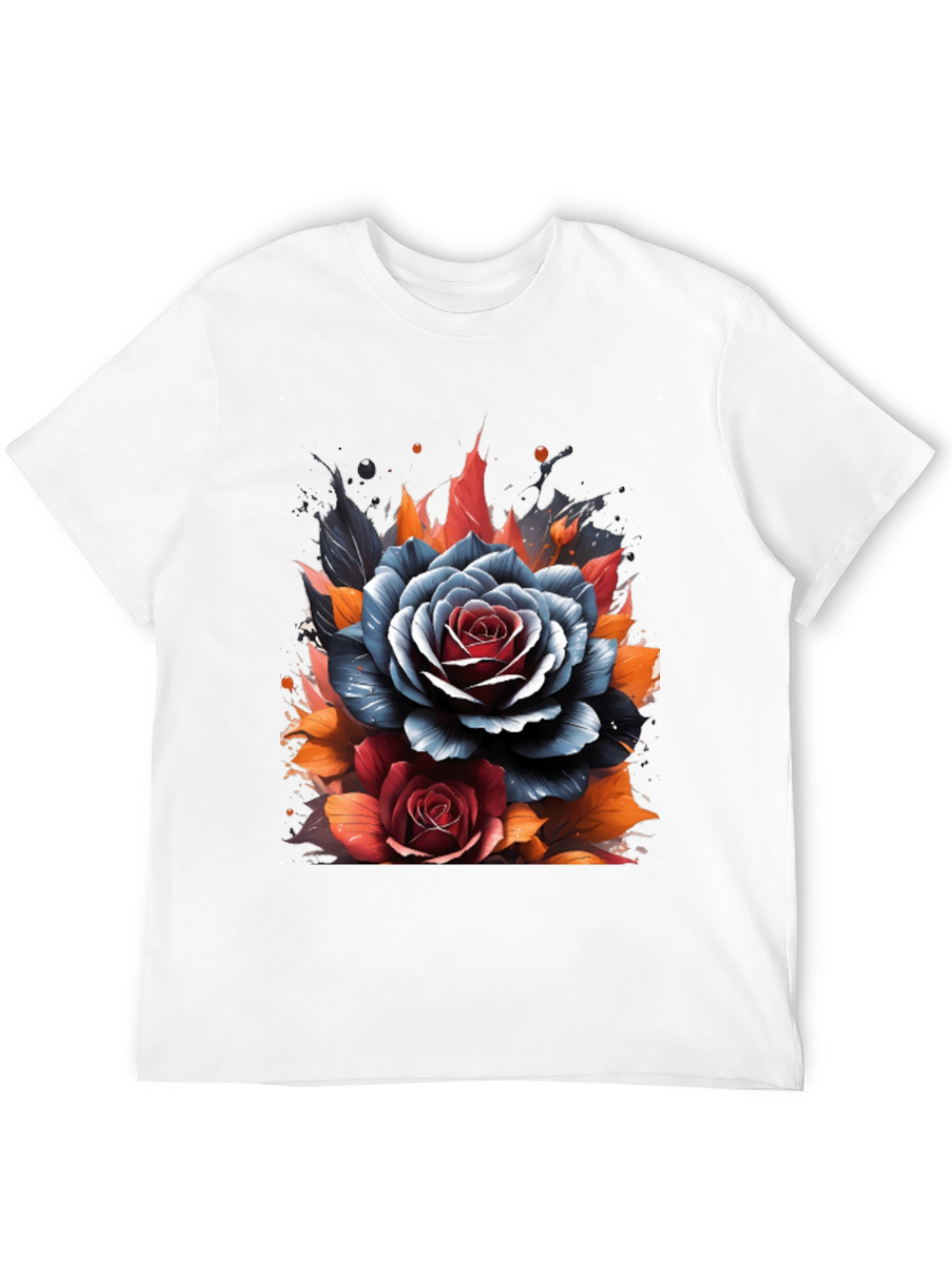Floral Roses Graphic Print Black T-Shirt
