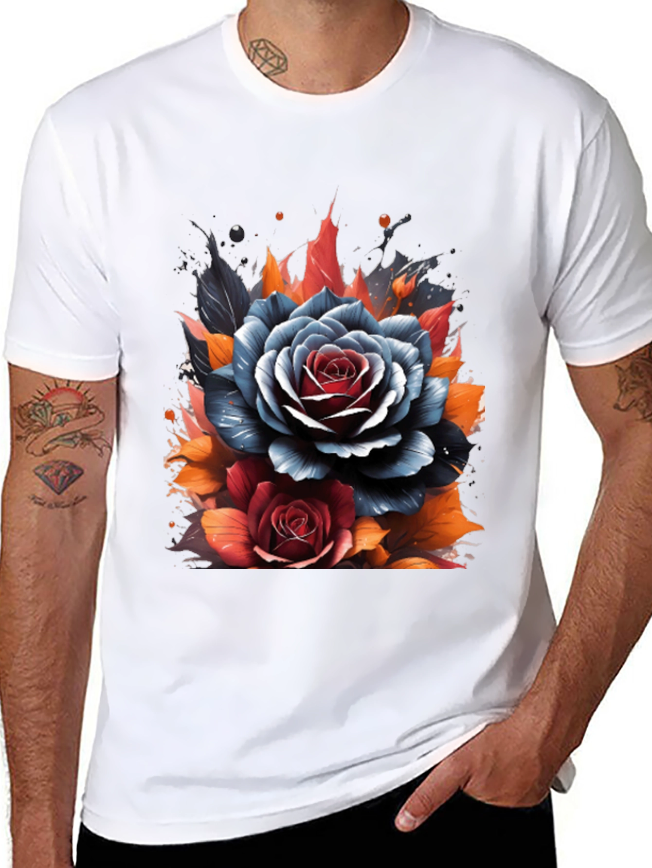 Floral Roses Graphic Print Black T-Shirt