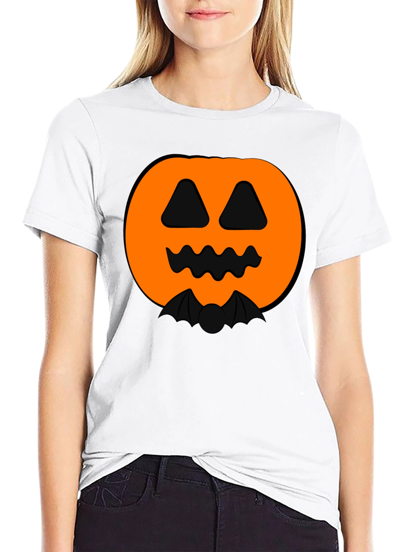 Halloween Pumpkin Bat Graphic Black T-Shirt