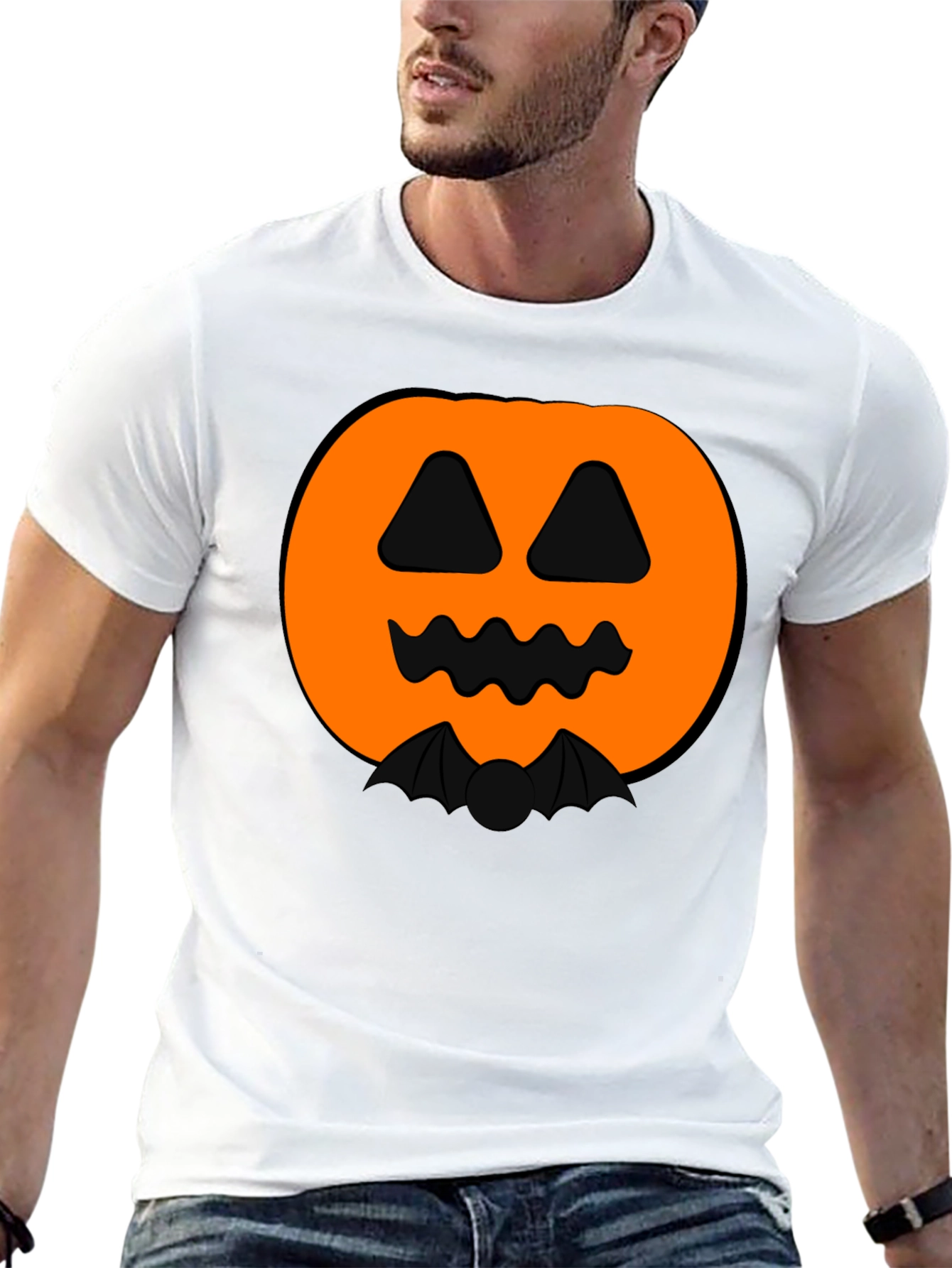 Halloween Pumpkin Bat Graphic Black T-Shirt