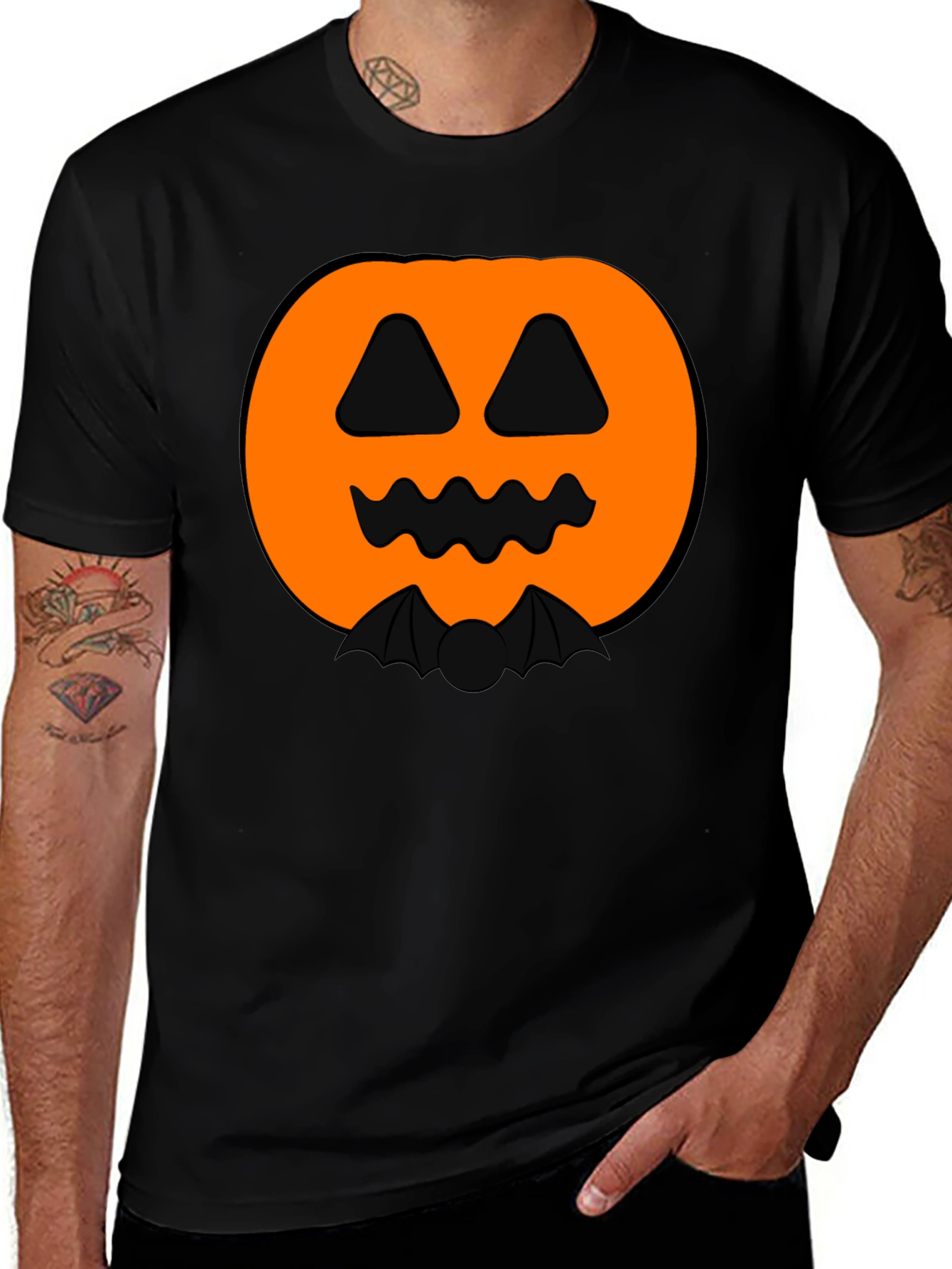 Halloween Pumpkin Bat Graphic Black T-Shirt