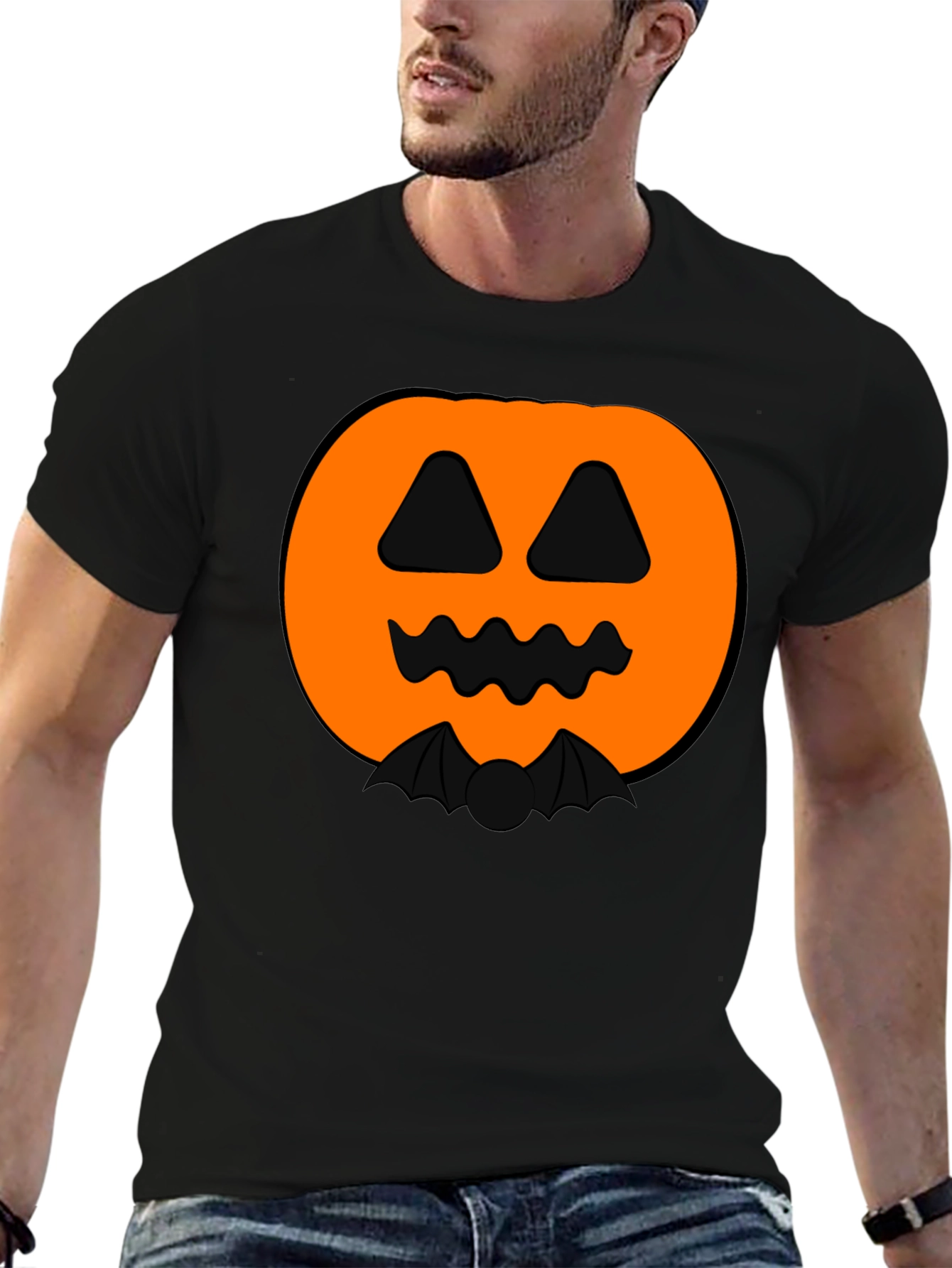 Halloween Pumpkin Bat Graphic Black T-Shirt