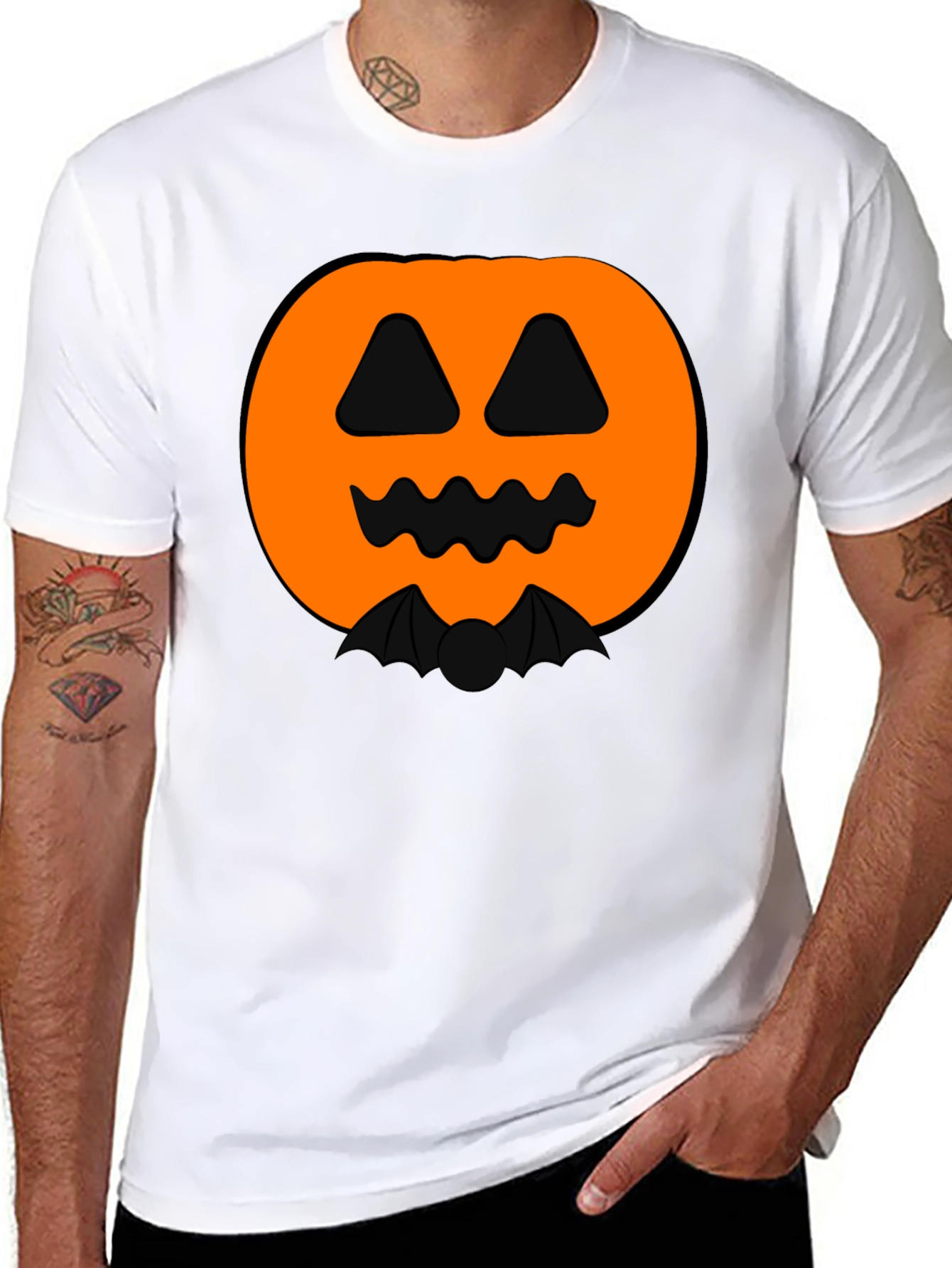 Halloween Pumpkin Bat Graphic Black T-Shirt