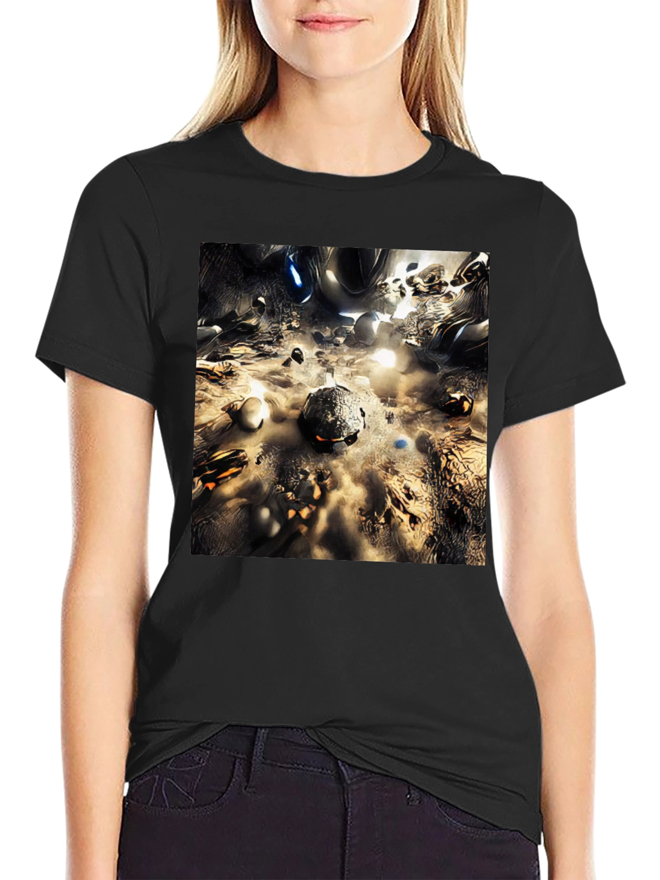 Abstract Metallic Planetscape Black T-Shirt