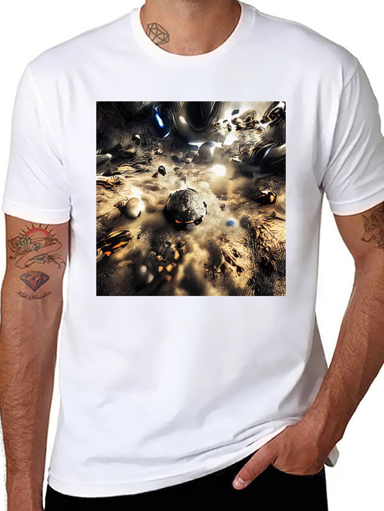 Abstract Metallic Planetscape Black T-Shirt