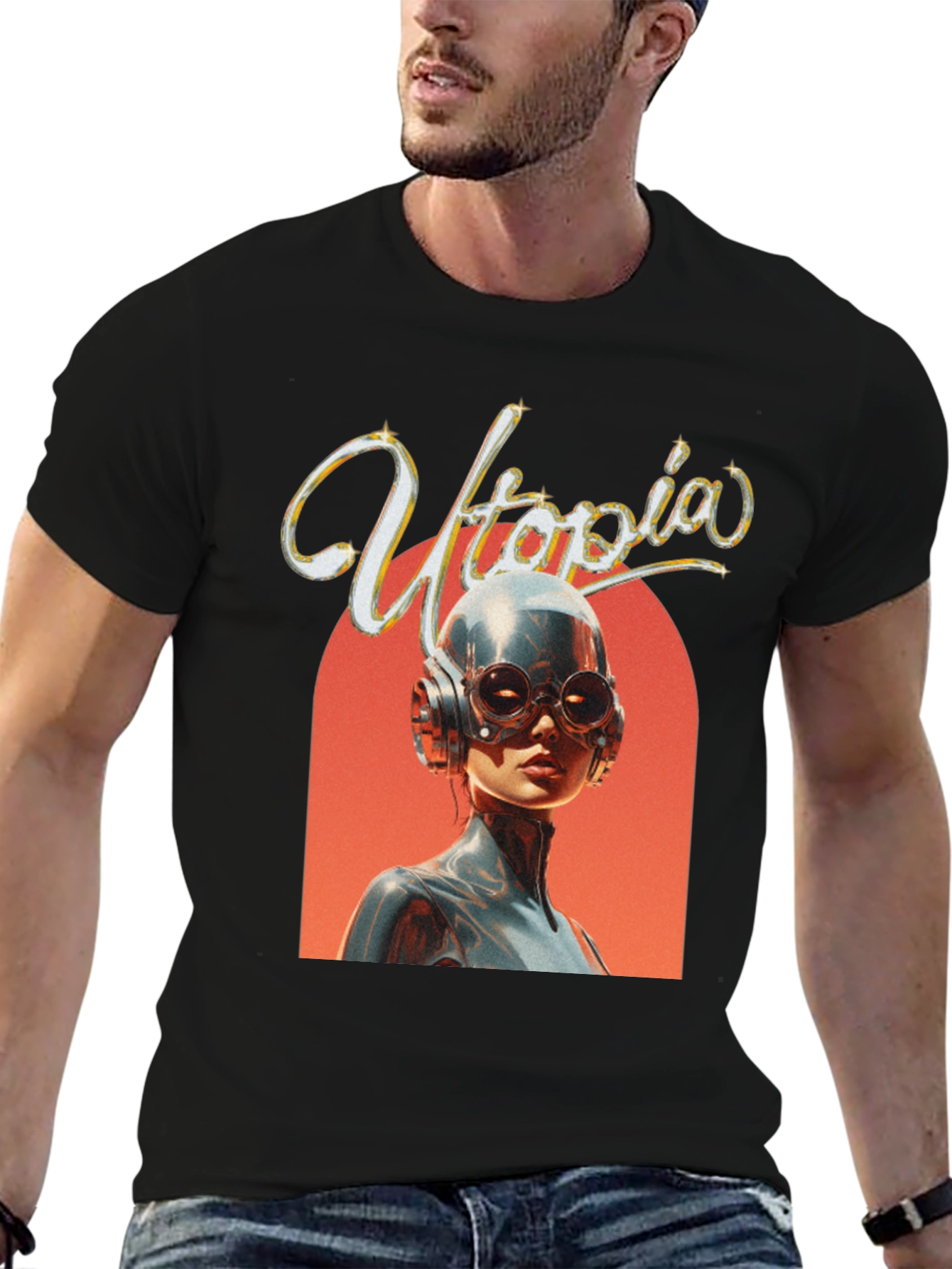 Utopia Graphic Print Black T-Shirt