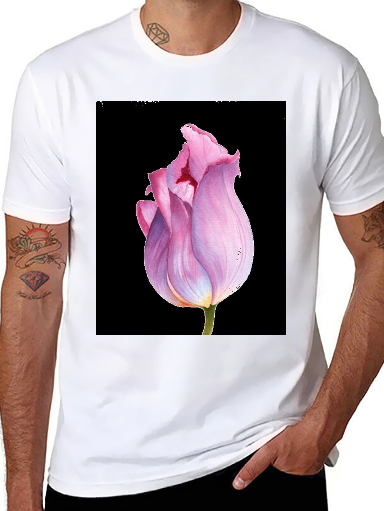 Floral Tulip Graphic Tee - Modern Botanical T-Shirt