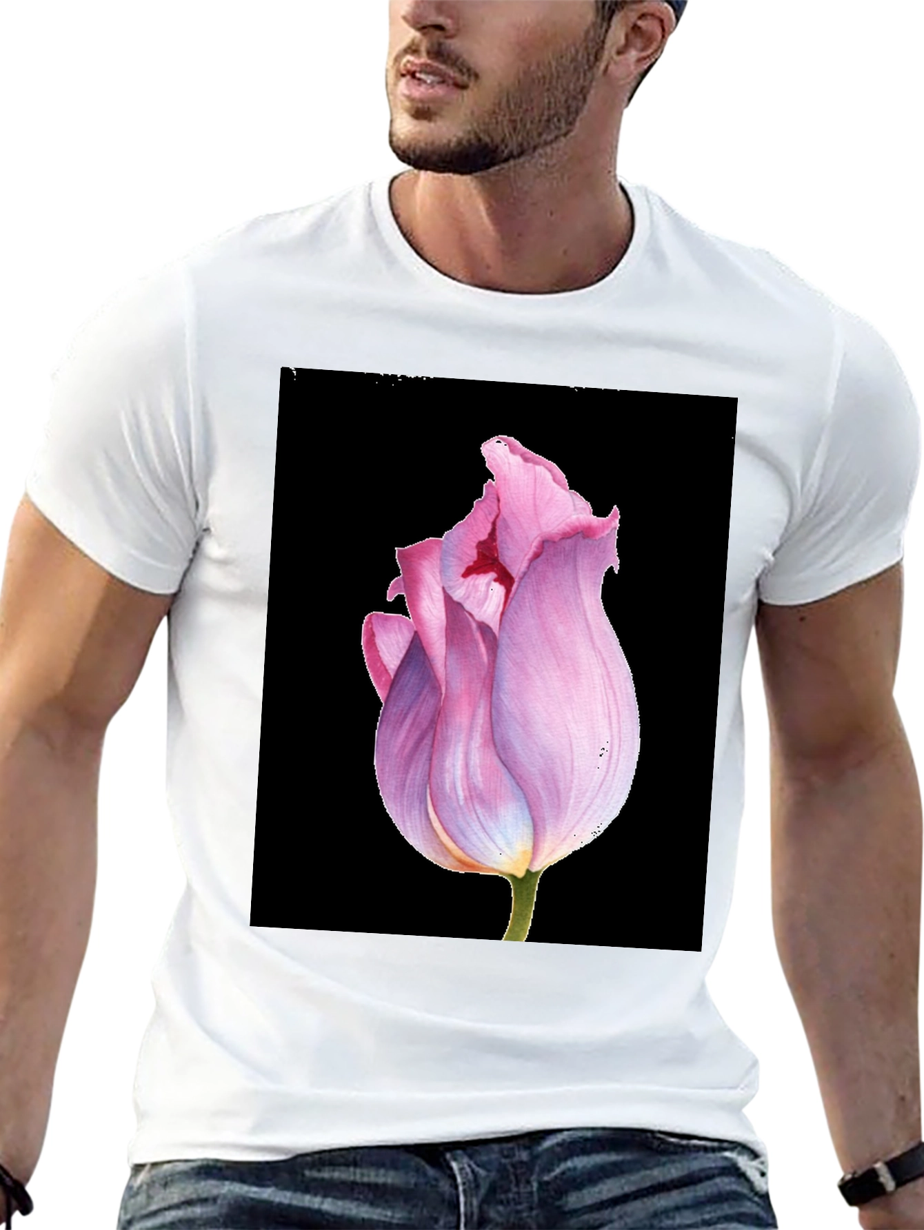 Floral Tulip Graphic Tee - Modern Botanical T-Shirt