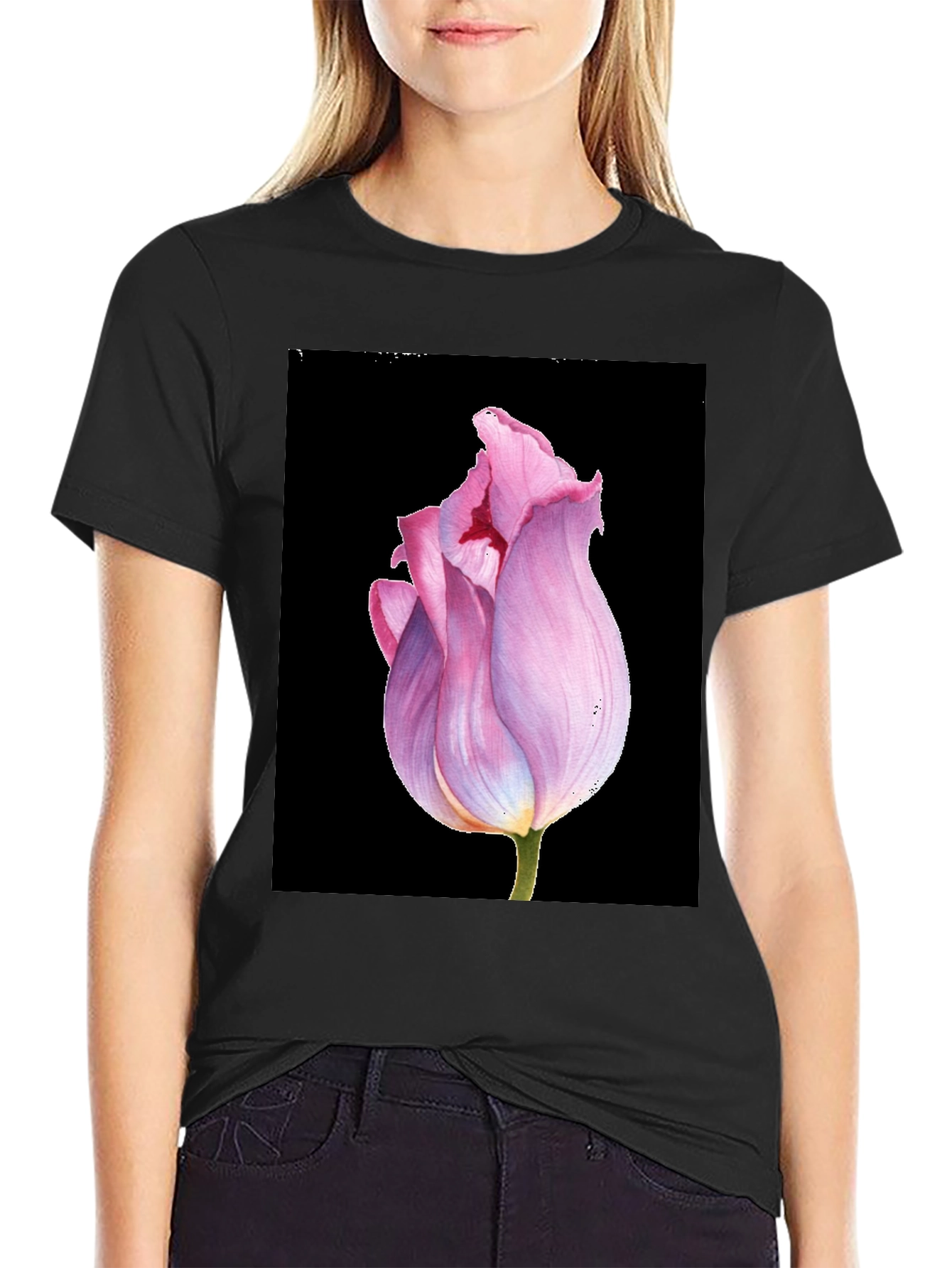 Floral Tulip Graphic Tee - Modern Botanical T-Shirt