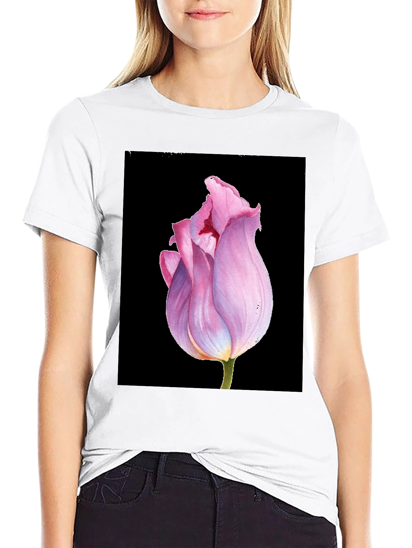 Floral Tulip Graphic Tee - Modern Botanical T-Shirt
