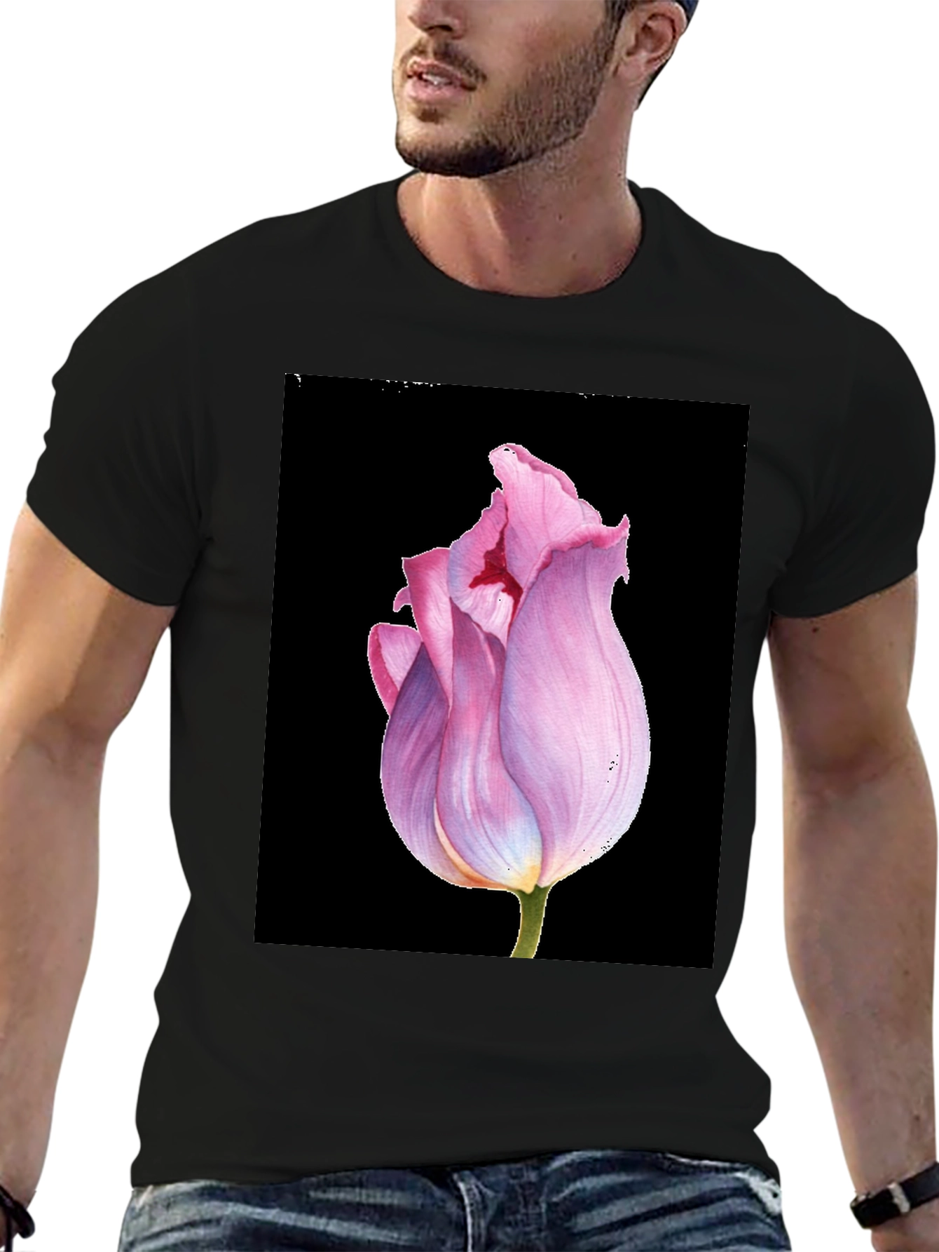 Floral Tulip Graphic Tee - Modern Botanical T-Shirt