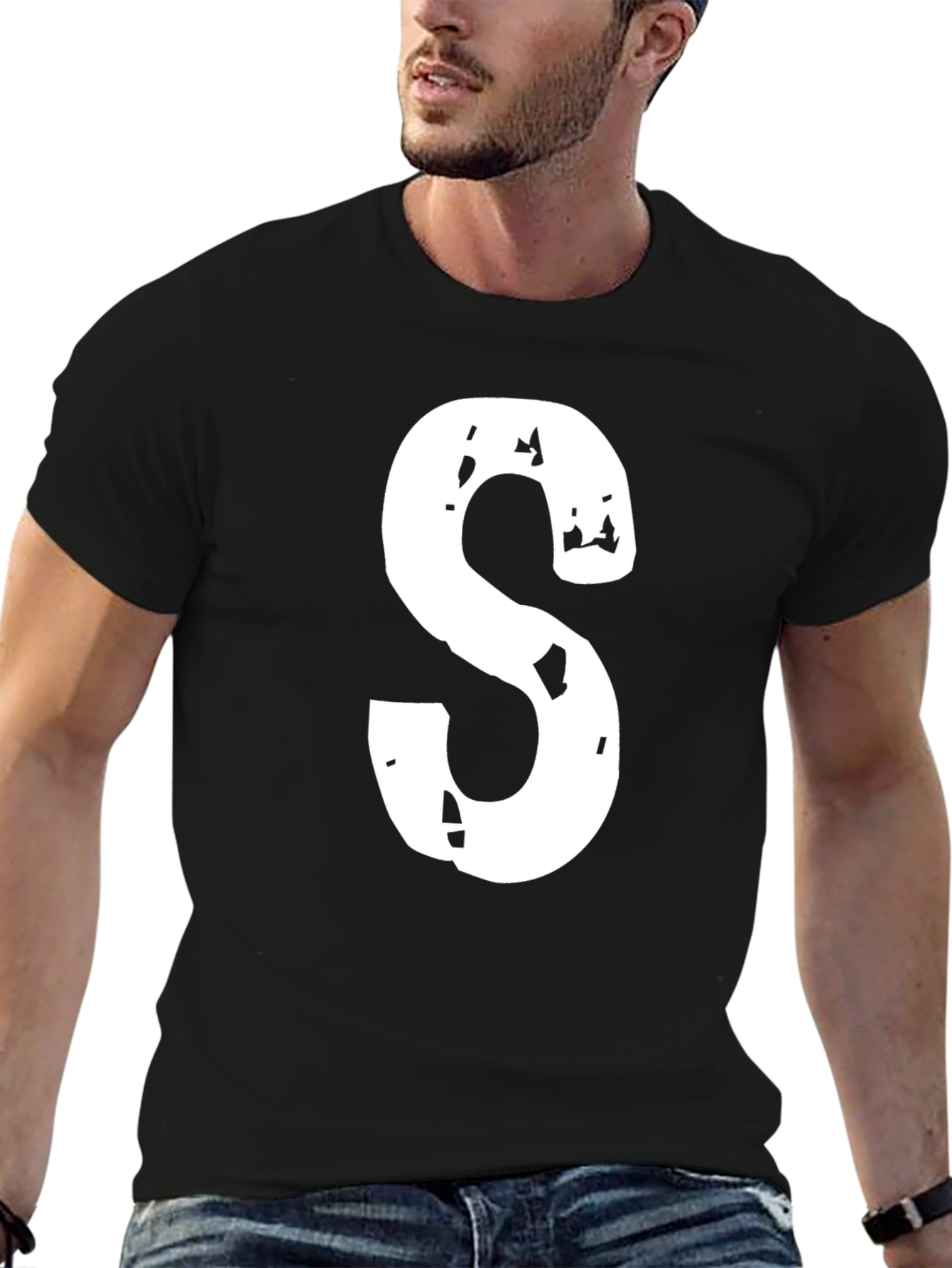 Distressed Letter S Black T-Shirt