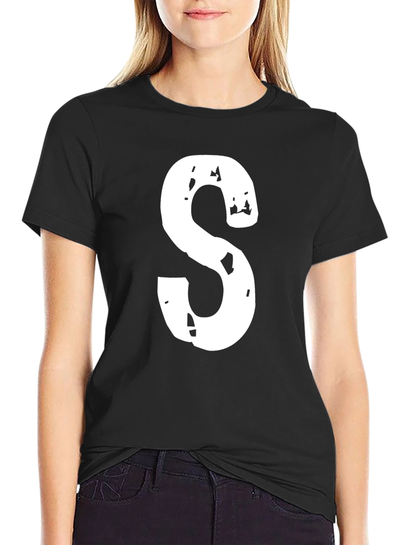 Distressed Letter S Black T-Shirt