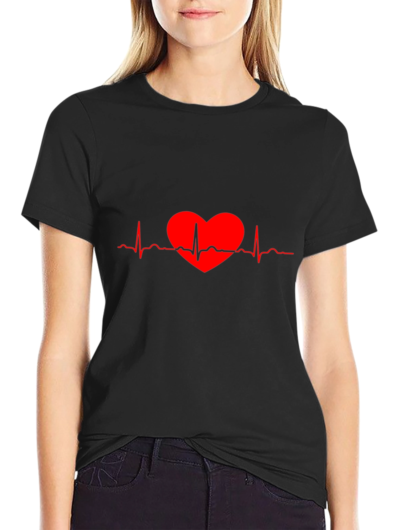 Heartbeat Heart Red Line Art T-Shirt