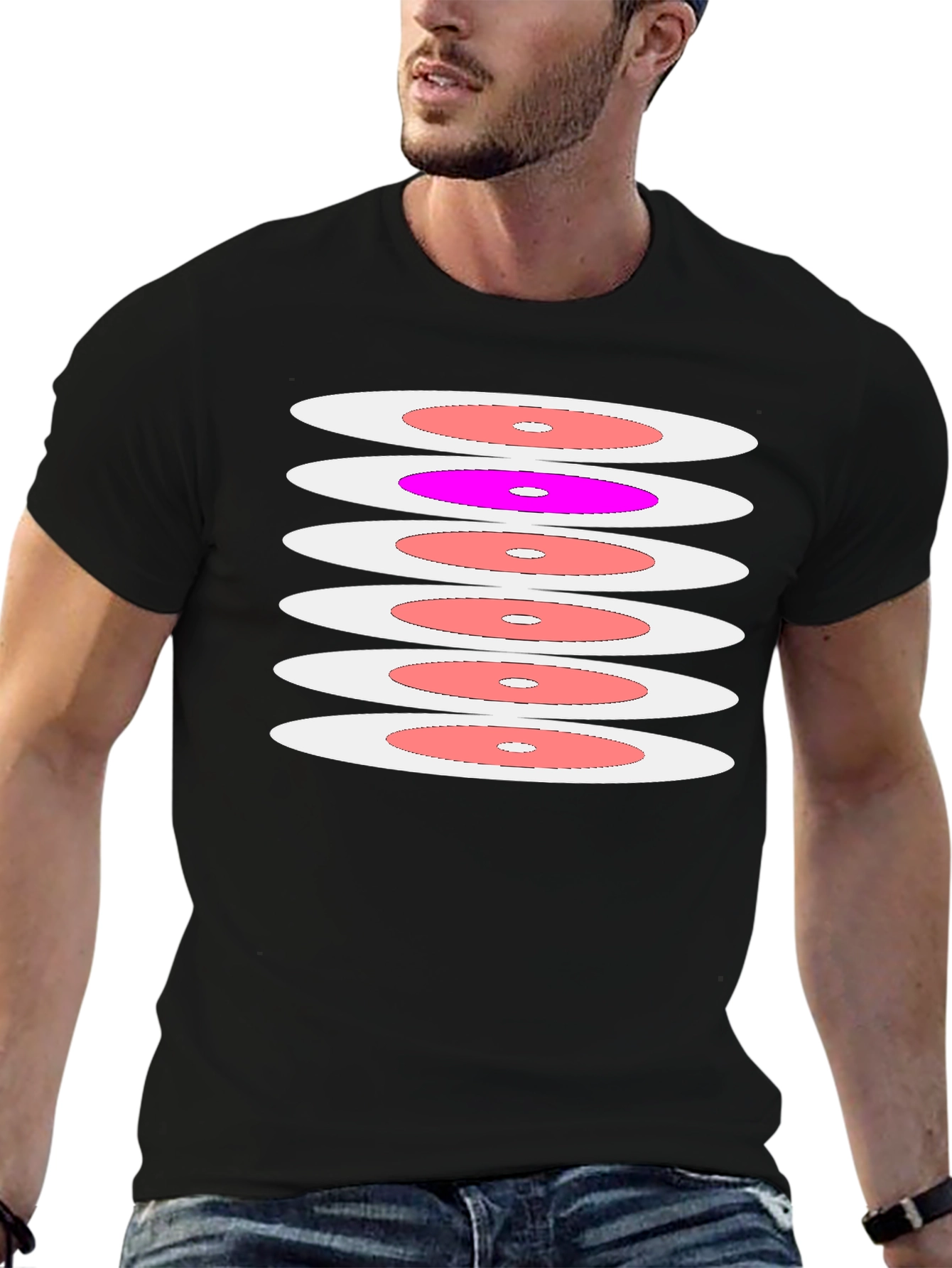 Retro Disc Pattern Black T-Shirt