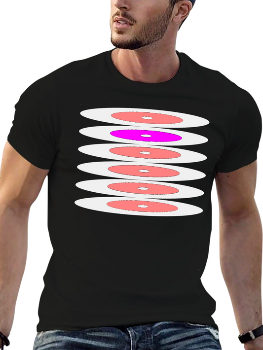 Retro Disc Pattern Black T-Shirt