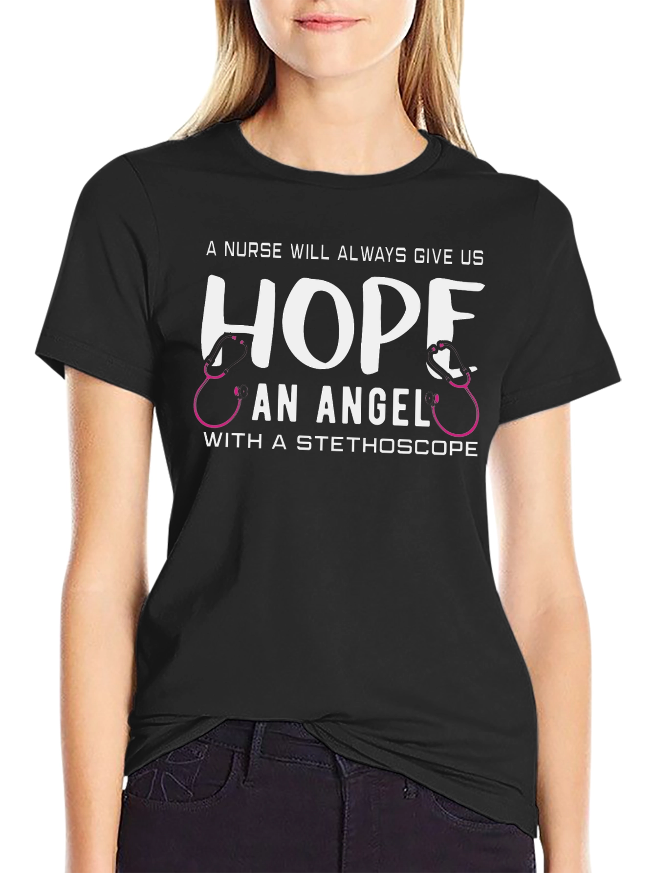 Nurse Angel Hope Stethoscope Graphic T-Shirt