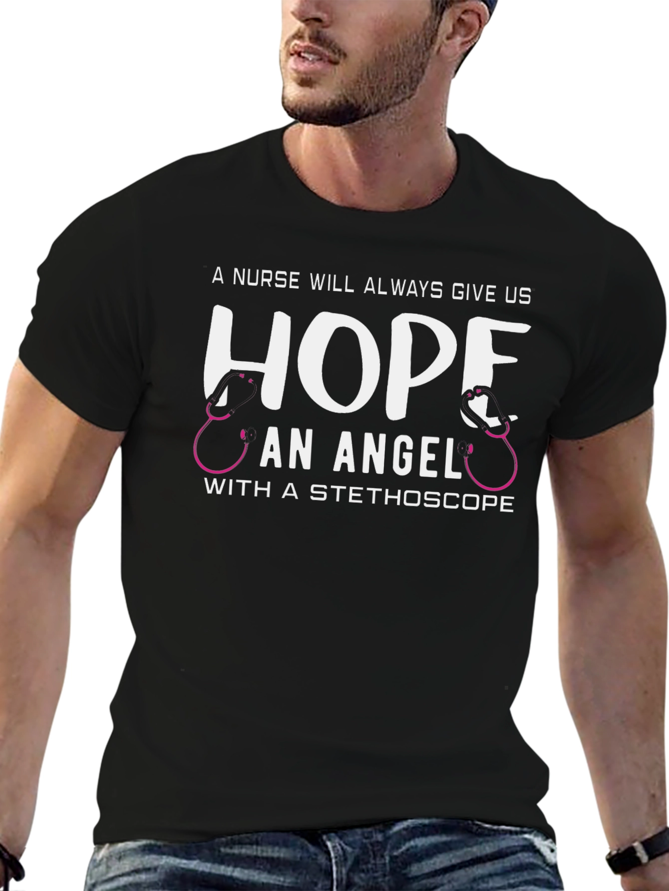 Nurse Angel Hope Stethoscope Graphic T-Shirt