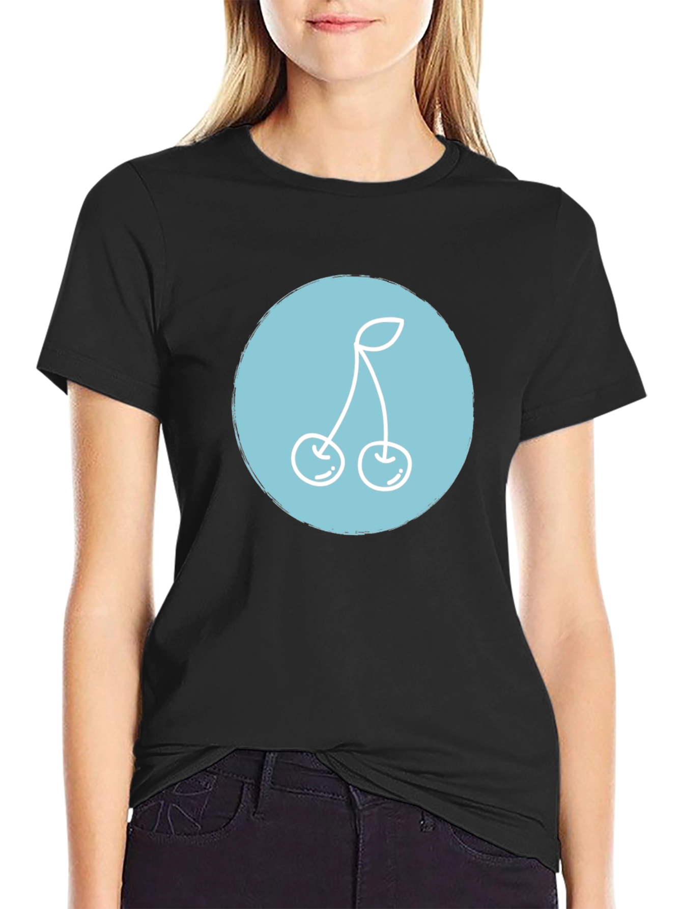 Modern Black Tee with Cherry Graphic