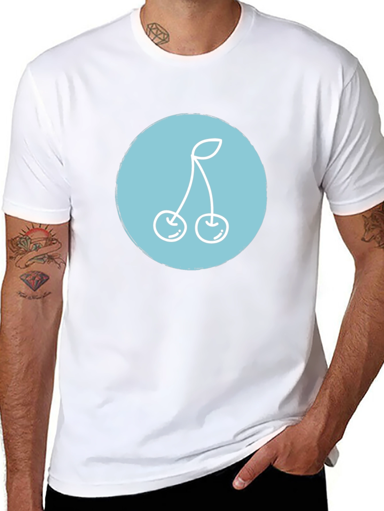 Modern Black Tee with Cherry Graphic