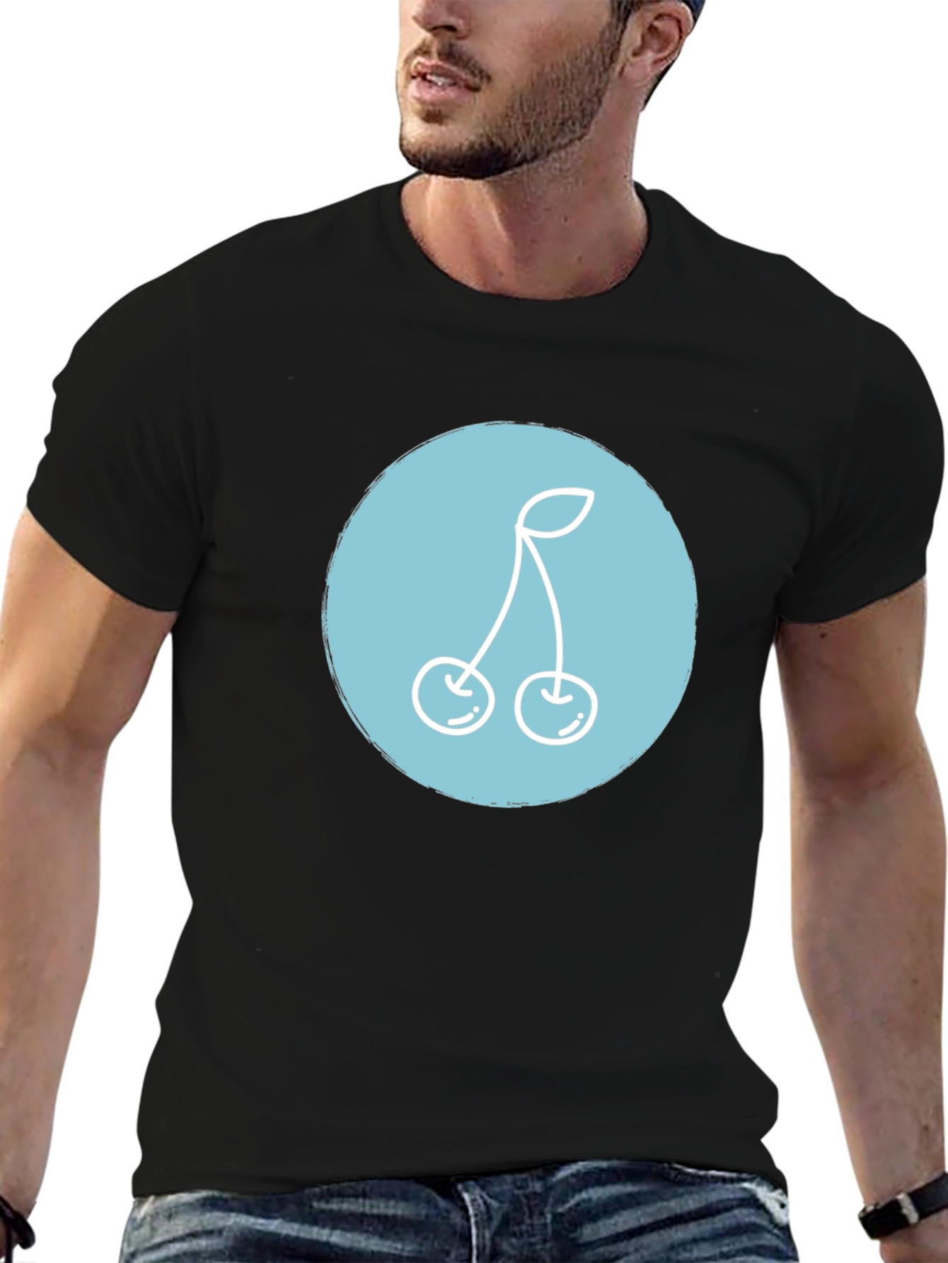 Modern Black Tee with Cherry Graphic